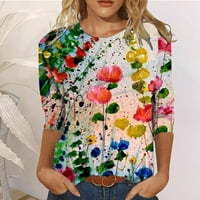 Qwertyu ръкави за ръкави за женски ризи плюс размер флорален лакът извънгабаритни тениски за жени Просвещение тънък приготен екипаж Небрежни върхове Жени блузи и риз?