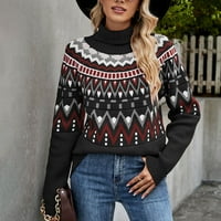 Женски пуловер за коюртури с лек ръкав с дълъг ръкав с висок врат етнически стил винтидж пуловер бохо плетен водола