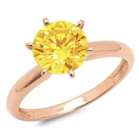 3,0ct кръгла режещ жълт симулиран диамант 14k розово злато годишнина годежен пръстен размер 9