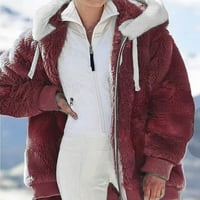 Жени плюс размер зима топло свободно плюшено палто с качулка с качулка върху хлабина