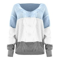 Odeerbi пуловери за жени ежедневни сплитане от пуловер за рамо пуловер пуловер v-образен блуза с дълъг ръкав върхове пуловер синьо