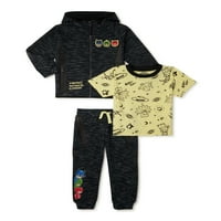 Маски бебе и малко дете момче цип суитшърт, тениска с къс ръкав и джогинг комплект, 3-парче, размери 12м-5т