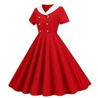 Женски сблъсък на модна модна V-образна тънка тънка и тънка ретро хем рокля, червена, xxl