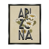 Ступел индустрии Аризона Държавен цвете Сагуаро цвят Типография дизайн графично изкуство джет черно плаваща рамка платно печат стена изкуство, дизайн от Дафне По?