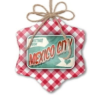 Коледни орнаменти поздрави от Мексико Сити, Реколта пощенска картичка Червен кариран Неонблон