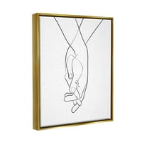 Ступел индустрии ръце преплетени романтичен жест минимална линия металик злато рамкирани плаващо платно стена изкуство, 16х20