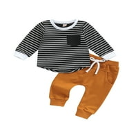 Малко дете бебе момче дрехи с дълъг ръкав райета екипаж тениска отгоре + солидни панталони за детско панталони за бебета есенни тоалети