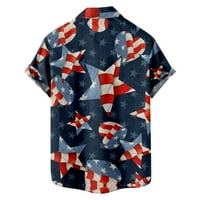Хавайски ризи Qolati за мъже Небрежни къси ръкави лек бутон надолу по блуза на американския флаг от печат огромен алоха голф риза