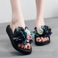 Женски сандали бохемски цветни клинове Лято неплъзгащи плажни чехли за жени Сини размер 8