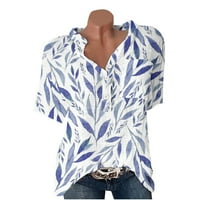 Клирънс под $ charella летни върхове за жени с къс ръкав с разцепени вратни ризи цветя щампа елегантни блузи с джобни джобни бели, xxxxl