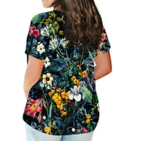 Жените къс ръкав риза кръг врата Плюс размер тениска цвете печатни случайни върхове