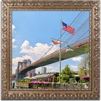 Търговска марка изобразително изкуство бруклински мост 3 платно изкуство от котешки очи, Златна украсена рамка