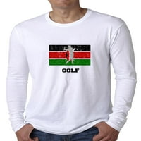 Кенийски олимпийски - голф - флаг - сива сива тениска за силуев с дълъг ръкав