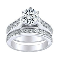 1. Карат кръгла форма бяла естествена диамантена булчинска годежа сватбен пръстен в 14k твърд бял златен пръстен размер-7