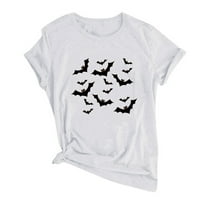 Guvpev Halloween Print дами ежедневни печат кръгла шия с къс ръкав тениска отгоре - бял xxl c