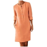 Летни рокли за жени солидна хенли смяна на коляното секси ръкав ежедневна рокля оранжева xxl