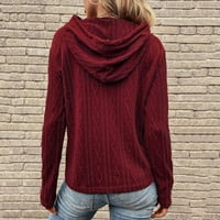 Eczipvz качулки за жени с женски теглене на пуловер Небрежен дълъг ръкав Топ солиден цвят Суичър Суичър Жена качулки с ципове
