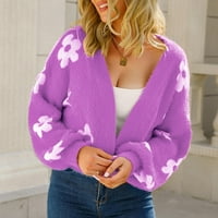 Leesechin Scrub Jackets for Women Clearance Модна ежедневна V-образно деколте с дълъг ръкав пуловер Кардиган Блуза бутон за издърпване на върхове