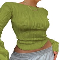 Fiomva жени с ниско рязане на режеща риза с дълъг ръкав монтиран плетен тениски отгоре изрязани изрязани квадратни шия тий блуза ретро улично облекло