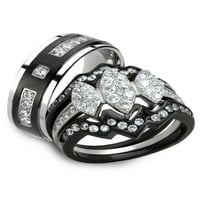 Неговата и нейната черна и сребърна неръждаема стомана и титаниев сватбен пръстен с размер на женски мъжки 12