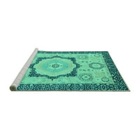 Ahgly Company Machine Wareable Indoor Rectangle Abstract Turquoise Blue Modern Area Cugs, 8 '10'