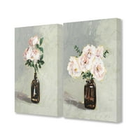 Ступел индустрии абстрактни розови зелени цветя в Кана неутрално сиво живопис платно стена изкуство, поставено от Виктория Борхес