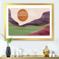 Дизайнарт 'абстрактни пейзажи с планинска река и Луна' модерна рамка Арт Принт
