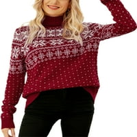 Glonme зимен топъл джъмпер върхове за жени ежедневни празници коледен пуловер свободен дълъг ръкав плетен пуловера тъмносин