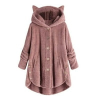 Женско зимно палто от руно плюс размер топли палта сгъстяване на шерпа с качулка яке за суитчър ежедневен бутон надолу лек огромен извънборж