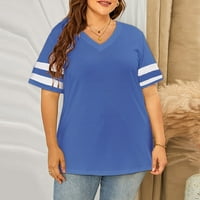 iopqo дамски модни дамски върхове дами ежедневни разхлабени тениски v шия солиден цвят райета облицовка с къс ръкав отгоре в големи тениски ризи за жени ризи за жени сини L2
