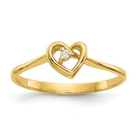 Солиден 14k жълто злато AA симулиран CZ сърдечен пръстен