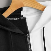 Плюс размер Дълъг ръкав върхове за жени Дамски Пачуърк Дълъг ръкав Качулати Суитчъри джоб цип блуза тениска върховете продажба или клирънс Черно