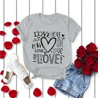 Haxmnou Свети Валентин Любов сърце отпечатани жени с късо ръкав Тениска с тениска сива xxl