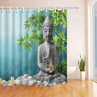 Zen Spa Lily Stone Green Plant Листата синя фон полиестер тъкан за баня завеса, баня душ завеса