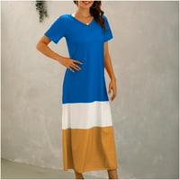 Usmixi дамски рокли плаж модна хлабава тежест тениска дълга слънчева дробна мода цвят пачуърк v-образно декол