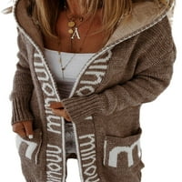 Капрез дами жилетка пуловер с дълъг ръкав изходни букви печат палто топло яке с качулка с врата кафе m