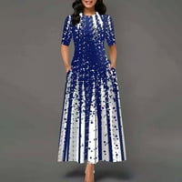 CDAR LADY Pullover Ress Mid Coust Round Neck Band Hem Dress Printing половин ръкав рокля с дължина на глезена за ежедневна рокля