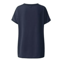 Bazyrey дамски летни върхове солидна блуза женска v шия модерна къса ръкав разхлабена туника тениски сини 2xl