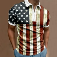 Мъжки Летни Ежедневни Ден На Независимостта Печат Цип Завой Надолу Яка Блуза С Къс Ръкав Върхове Риза