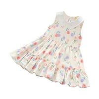 Сджма момичета и малко дете ежедневни рокля без ръкави флорален печат рокля къдри мода рокля Флаттер ръкав рокля（2-10г)