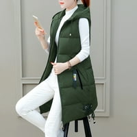 Yinguo Женски зимен памучен подплатен дълъг жилетка връхни дрехи с джобове с качулка зелено xxl