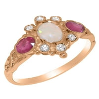 Британски направени 10K розово злато естествено Opal Ruby Diamond Womens Anniversary Ring - Опции за размер - размер 8.75