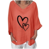 Scyoekwg ризи за жени летен сърдечен модел графичен разхлабен ежедневни модни сладки върхове с къси ръкави ризи v-образни тениски плюс размер туника върхове оранжево xxl