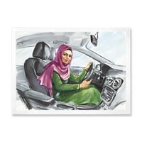 Дизайнарт 'арабска дама кара кола' модерна рамка Арт Принт