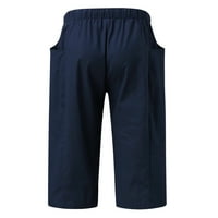 Symoid Mens Capri Pants- Лятна модна теглене Еластично твърдо разхлабени ежедневни седем панталони тъмно синьо s