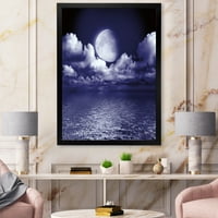 Дизайнарт пълнолуние нощ в облачно небе в морска и крайбрежна рамка Арт Принт