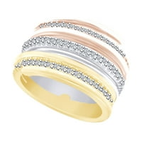 0. Карат кръгла форма бял естествен диамант трицветен венчална халка пръстен в 14к жълто злато пръстен размер-7