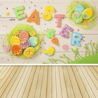 Полиестер 5x7fteaster фотография фон Ed Eg Egg Hunt Artistic Decoration Дърво стена твърда дървесина Фош фон за фото кабина Парти банер Kids Photo Studio Pupps