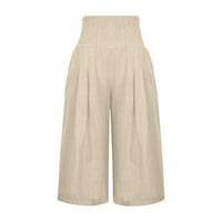 Панталони за жени палац панталони за жени от женски твърд цвят ежедневни еластични талии с твърд цвят седем точки панталони с джобове khaki xxl