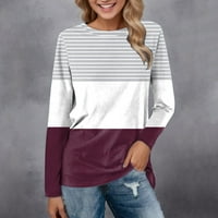 Jpgif удобни тениски за жени ежедневни върхове щампа с дълъг ръкав удобен райета цветен блок блуза върхове ежедневни ризи за туника с дълъг ръкав кръг